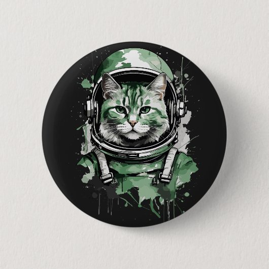 Badge Rond 5 Cm Chat astronaute vert Splash (Devant)