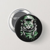 Badge Rond 5 Cm Chat astronaute vert Splash (Devant & derrière)