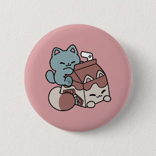 Badge Rond 5 Cm Chat au Lait Chocolaté Kawaii – Boisson Confortabl