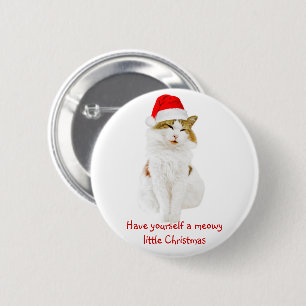 Badge Rond 5 Cm Chat avec le casquette de Père Noël