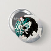 Badge Rond 5 Cm Chat avec Plante tomate (1931) par Hiroaki Takahas (Devant & derrière)