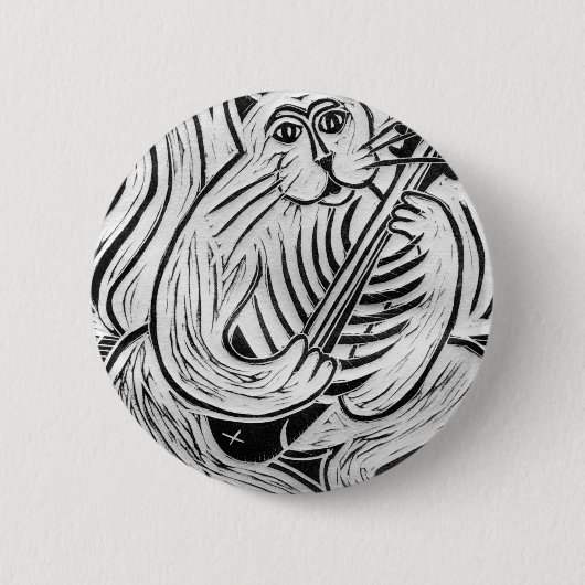 Badge Rond 5 Cm Chat avec une guitare de poisson (Devant)