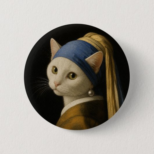 Badge Rond 5 Cm Chat avec une perle à l'oreille (Devant)