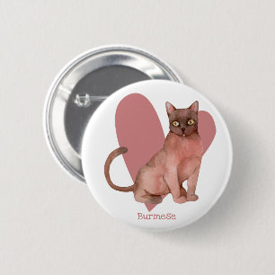 Badge Rond 5 Cm Chat birman Aquarelle Kitty Pink Heart Button