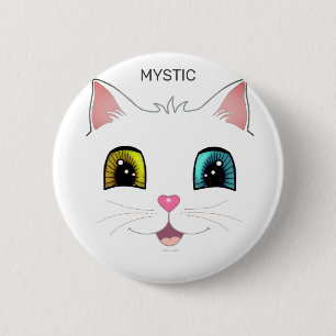 Badge Rond 5 Cm Chat blanc avec deux yeux de couleur différente