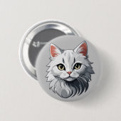 Badge Rond 5 Cm Chat Blanc Charmant (Devant & derrière)