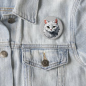 Badge Rond 5 Cm Chat Blanc Charmant (En situation)