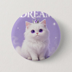 Badge Rond 5 Cm Chat Blanc Majestueux Rêve Yeux Violets Couronne A