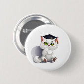 Badge Rond 5 Cm Chat blanc mignon portant une casquette de graduat (Devant & derrière)