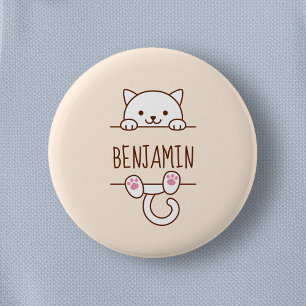 Badge Rond 5 Cm Chat blanc Pékin derrière Nom personnalisé