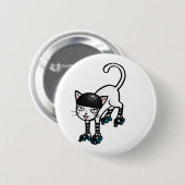 Badge Rond 5 Cm Chat blanc sur des rollerskates (Devant & derrière)