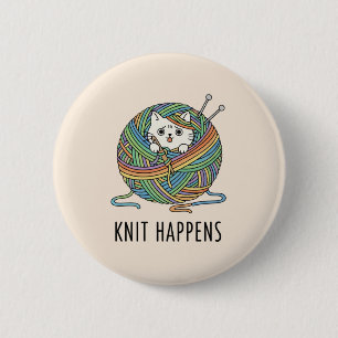Badge Rond 5 Cm Chat blanc Whimsical en Tricot de fils coloré