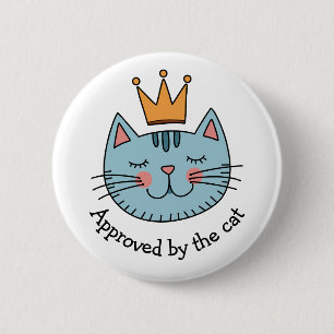 Badge Rond 5 Cm Chat Bleu Fantaisiste Avec Une Couronne Jaune Pers