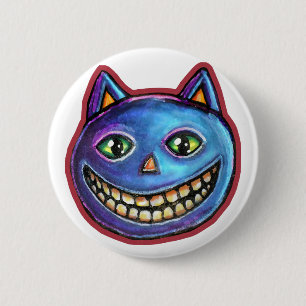 Badge Rond 5 Cm Chat bleu souriant Vintage Halloweenies