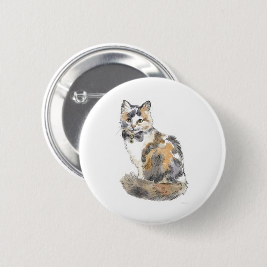 Badge Rond 5 Cm Chat Calico Fancy (Devant & derrière)
