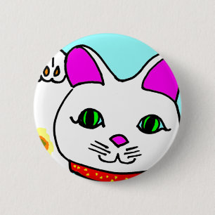 Badge Rond 5 Cm Chat Chanceux Maneki Neko Kitty