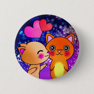 Badge Rond 5 Cm Chat Chaton cosmique en baiser spatial