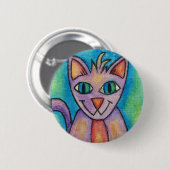 Badge Rond 5 Cm Chat Chaton Rose Violet (Devant & derrière)
