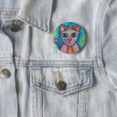 Badge Rond 5 Cm Chat Chaton Rose Violet (En situation)