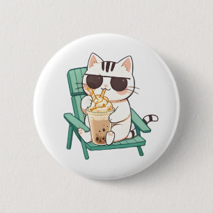 Badge Rond 5 Cm Chat Chibi Mignon avec des Lunettes de Soleil Buva