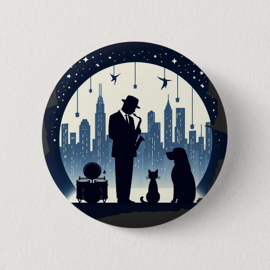Badge Rond 5 Cm Chat, chien, Jazz (Devant)