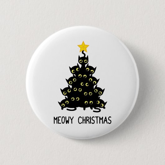 Badge Rond 5 Cm Chat Christmas Tree mignonne Noir Kitten Lover Meo (Devant)