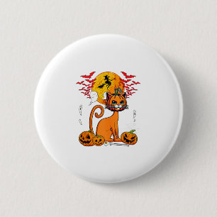 Badge Rond 5 Cm Chat Citrouille sculpté Horreur tête Halloween pro