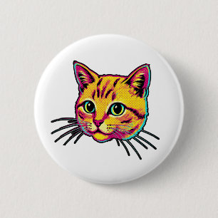 Badge Rond 5 Cm Chat Coloré