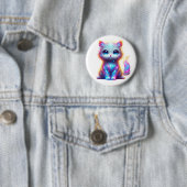Badge Rond 5 Cm Chat coloré délice (En situation)