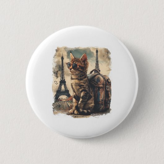 Badge Rond 5 Cm Chat compagnon de voyage (Devant)