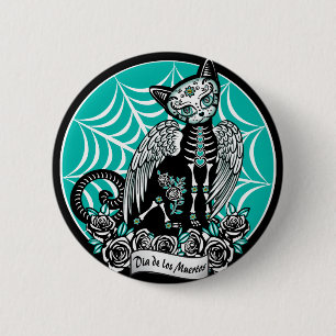 Badge Rond 5 Cm Chat crâne sucre