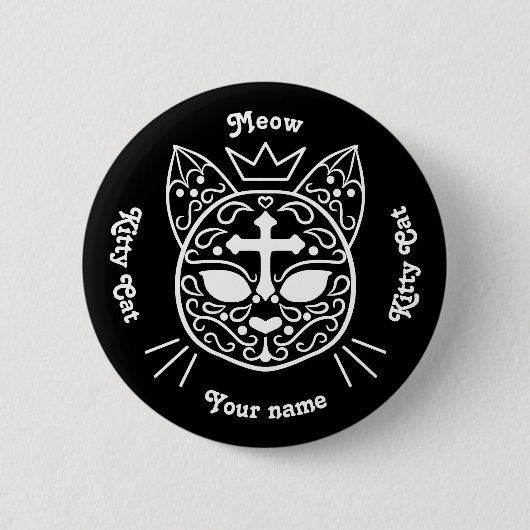 Badge Rond 5 Cm Chat crâne sucre meow Jour gothique des morts (Devant)