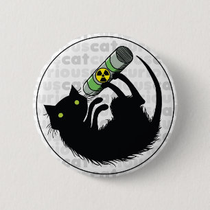 Badge Rond 5 Cm Chat curieux avec de l'uranium