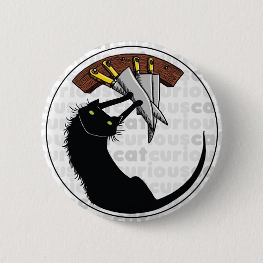 Badge Rond 5 Cm Chat curieux avec des couteaux (Devant)