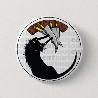 Badge Rond 5 Cm Chat curieux avec des couteaux