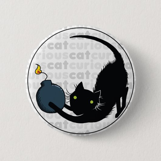 Badge Rond 5 Cm Chat curieux avec la bombe (Devant)