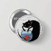 Badge Rond 5 Cm Chat curieux avec le piranha (Devant & derrière)