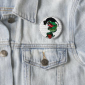 Badge Rond 5 Cm Chat curieux avec le plante carnivore (En situation)