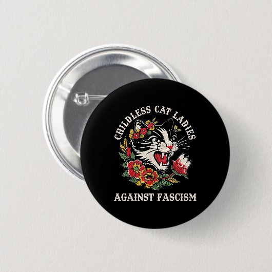 Badge Rond 5 Cm Chat Dames Contre Le Fascisme Drôle Chat Feministe (Devant & derrière)