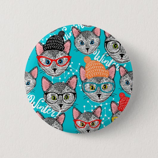 Badge Rond 5 Cm Chat dans le casquette (Devant)