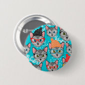 Badge Rond 5 Cm Chat dans le casquette (Devant & derrière)