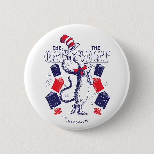 Badge Rond 5 Cm Chat dans le Casquette | Lecture de livres (Devant)