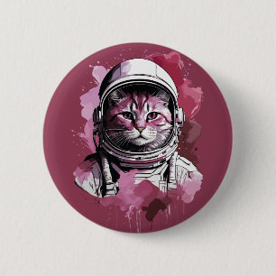 Badge Rond 5 Cm Chat d'astronaute de couleur rouge