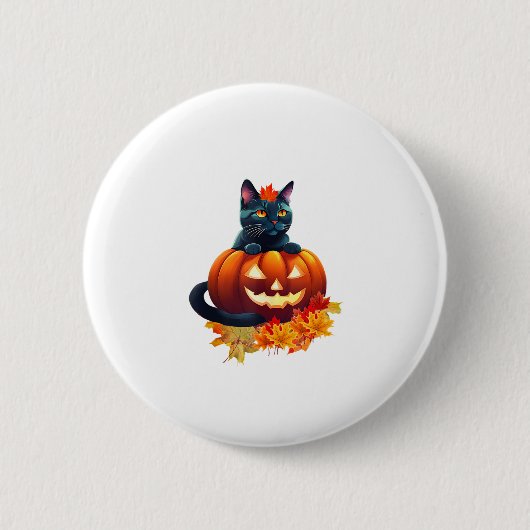 Badge Rond 5 Cm Chat d'automne, Citrouille, Design graphique d'Hal (Devant)