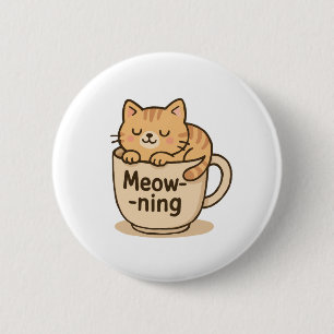 Badge Rond 5 Cm Chat de café Kawaii