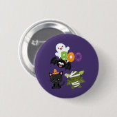 Badge Rond 5 Cm Chat de Cute Halloween, bat, mummy et ghost (Devant & derrière)