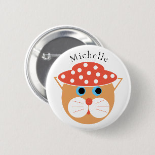 Badge Rond 5 Cm Chat de dessin mignon portant le Casquette Nom per