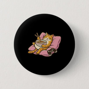 Badge Rond 5 Cm Chat de gamer Ramen Kawaii Jeux Japonaises Femmes 
