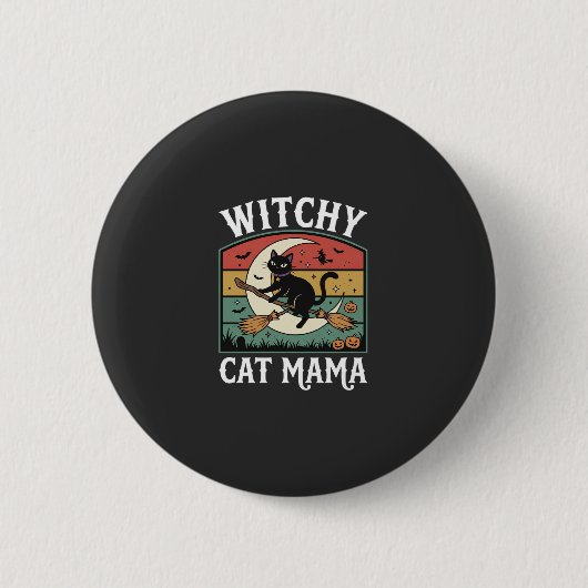 Badge Rond 5 Cm Chat de Halloween Sorcière Maman (Devant)