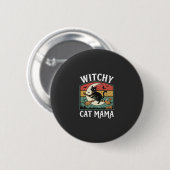 Badge Rond 5 Cm Chat de Halloween Sorcière Maman (Devant & derrière)